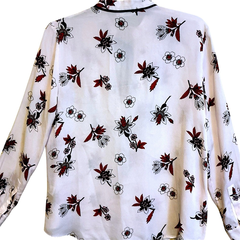 A.L.C. 100% Silk Floral Blouse Size 4 Cream Tie Neck Mandarin Collar Top - Picture 5 of 8